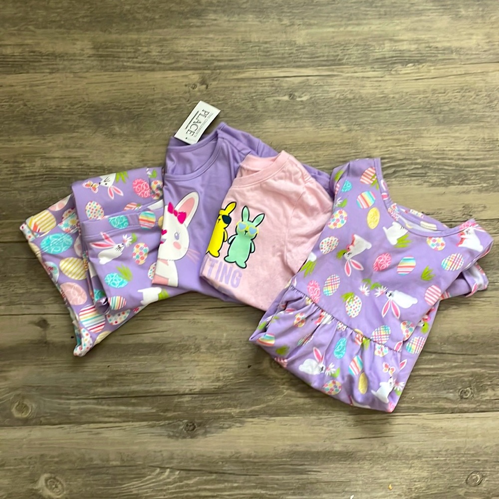 4T Easter bundle: two shirts, two leggings, one dress